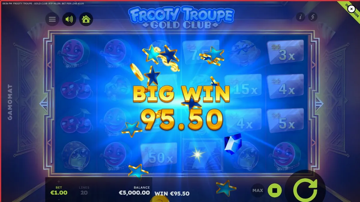Tampilan visual mewah slot Frooty Troupe – Gold Club dengan nuansa emas dan buah-buahan.