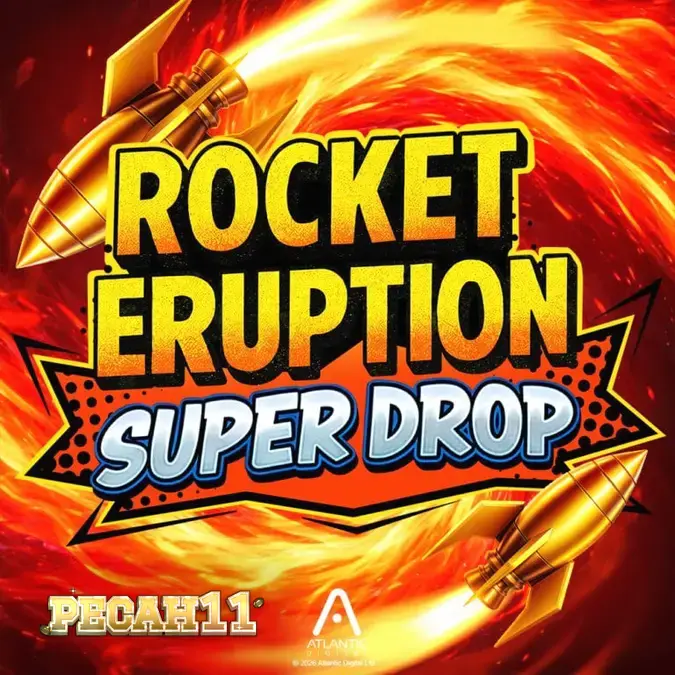 Tampilan visual slot Rocket Eruption Super Drop dengan tema gunung berapi
